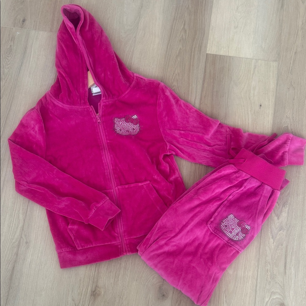 Hello kitty Pink Velour Hoodie and Pants Set